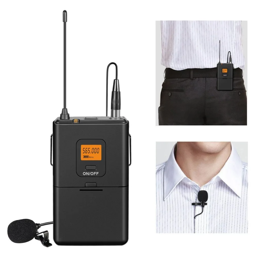 Fifine 20-Channel UHF Беспроводной петличный микрофон с отворотом система с бодипаком передатчик отворотом микрофонный приемник для камеры/телефонов