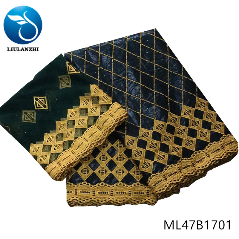 LIULANZHI Базен морская парча ткань хлопок riche getzner хлопок материал с французским кружевом 5+ 2 ярдов/партия африканские ткани ML47B17