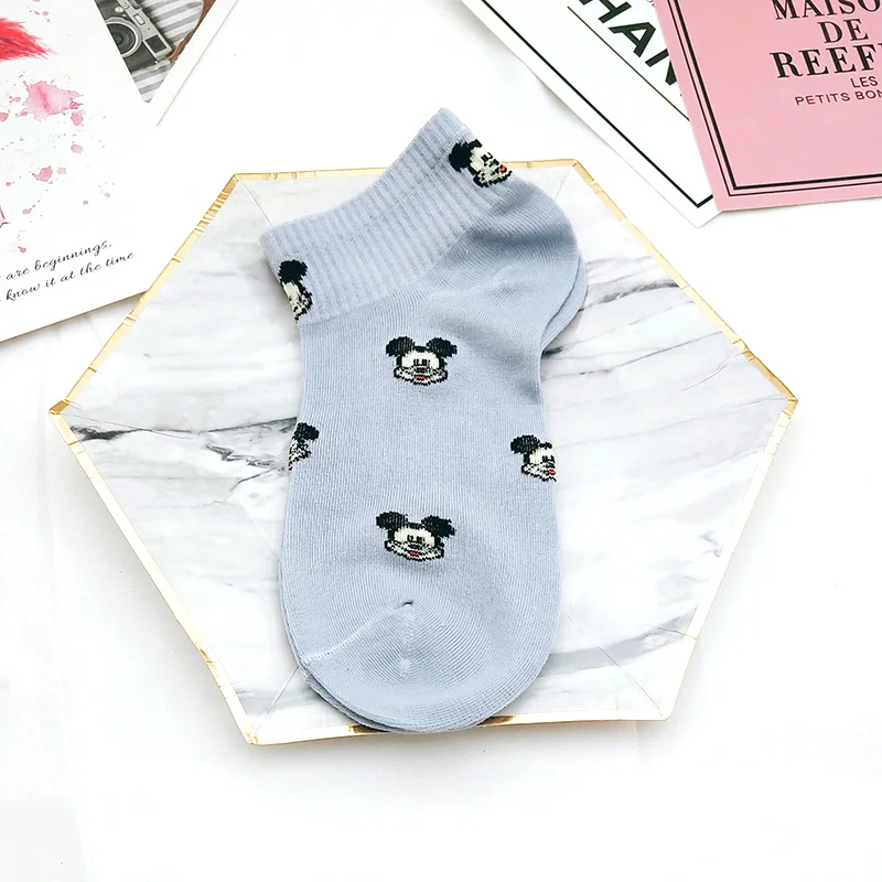 Socks for women New Mickey Head Print Candy Color Lady Cartoon Cotton Breathable Sweat Girls 1pair=2pcs | Женская одежда