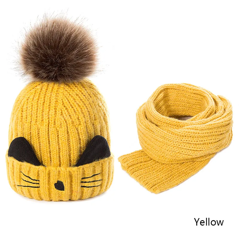 Yellow REAKIDS/Новинка; зимняя детская шапка с помпоном; Вязаная хлопковая детская теплая шапка для девочек и мальчиков; вязаные шапочки; зимняя детская шапка - Цвет: Yellow