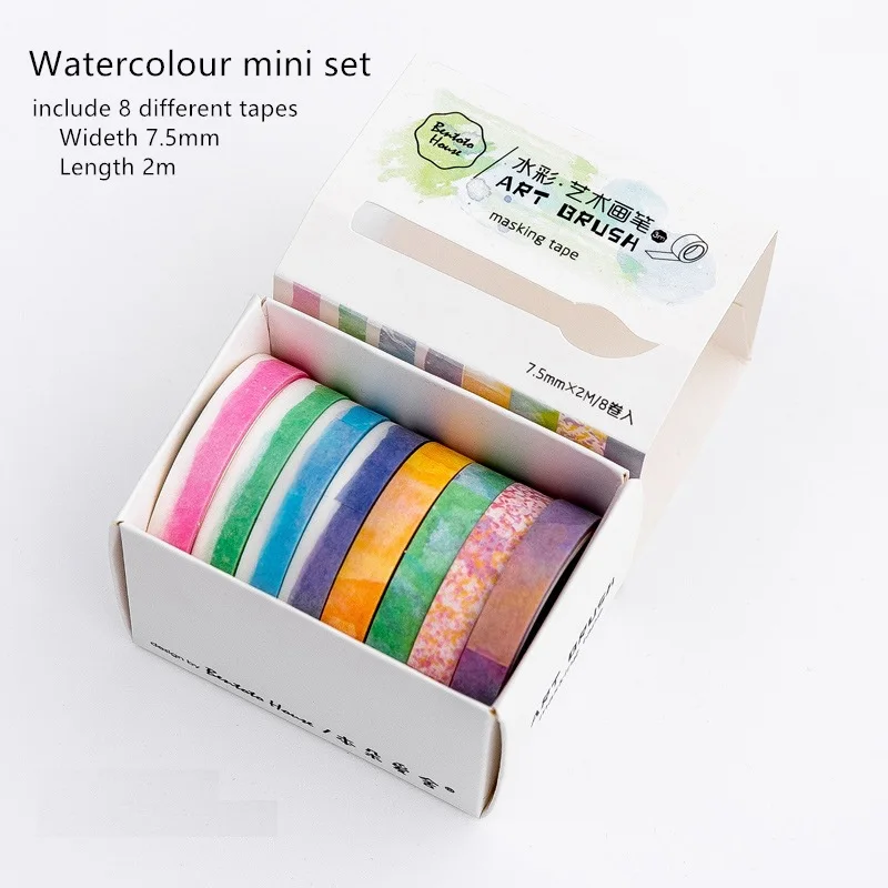 Watercolour mini 8 шт. художественная кисть маскирующая лента набор цветной карандаш для рисования Васи наклейки с лентами украшения Скрапбукинг DIY канцелярские принадлежности A6155 - Цвет: Watercolour mini