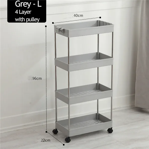 Grey L-4 Layer Uengage Ванная комната Пластик стеллаж для выставки товаров колеса тонкий слайд башня легко подвижные собрать Кухня хранения дома Организатор полка - Цвет: Grey L-4 Layer
