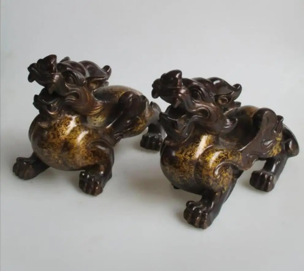 

Свадебные украшения/авторская коллекция Медь резной китайский мифическое дикое животное статуя/HomeDecoration металлический Храбрый войска Скул...