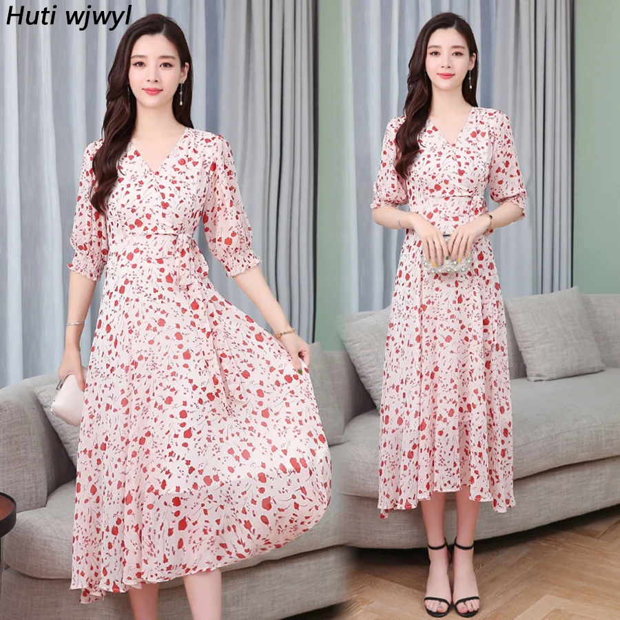 2019 винтаж плюс размер розовый сладкий сарафан Boho Лето Новый Цветочный шифон