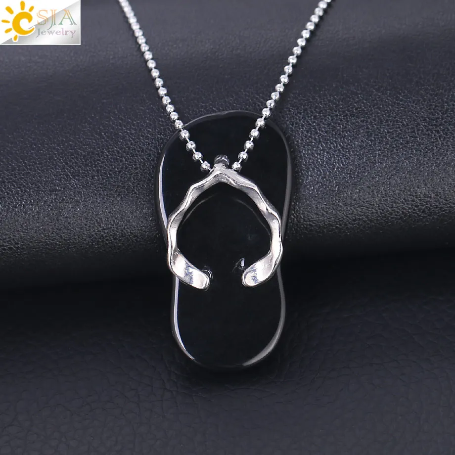 Black Onyx Csja натуральный камень ожерелье Симпатичные тапочки обувь Подвеска Рэйки Фиолетовый Кристалл для женщин Красочные летние пляжные очаровательные ювелирные изделия F325 - Окраска металла: Black Onyx