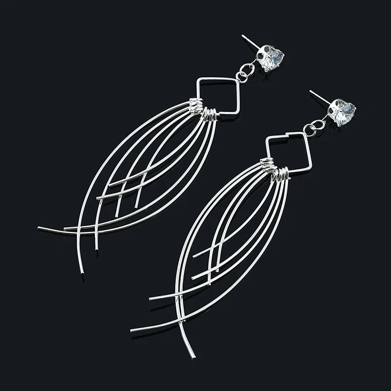 2017 корейские модные длинные простые геометрические металлические серьги