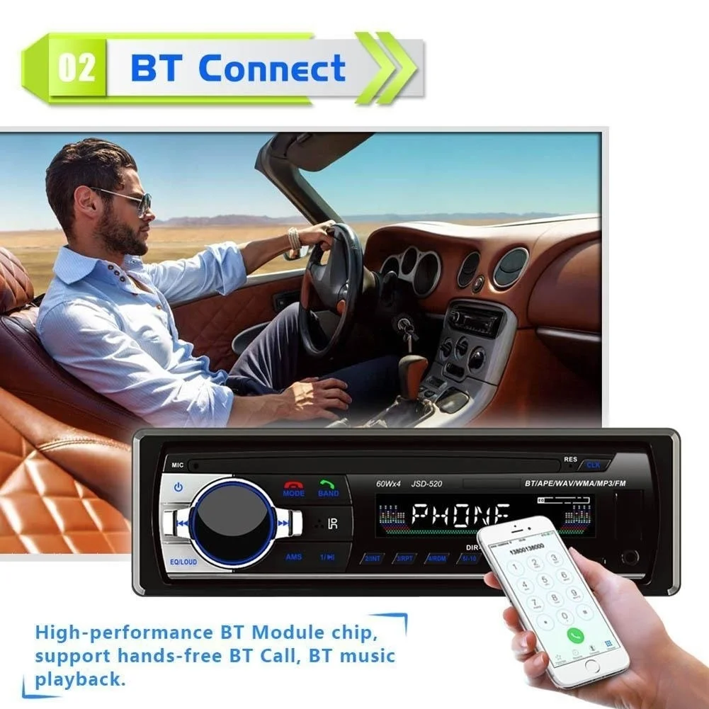 1DIN Автомобильный MP3 плеер FM радио в тире Bluetooth USB/TF WMA w/пульт дистанционного