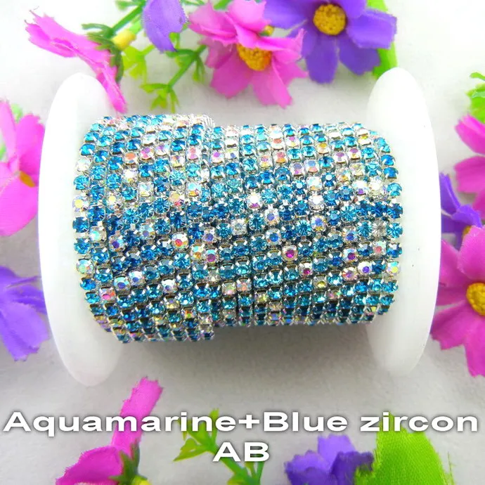 A3 Aquamarine blue Высокая плотность 5 ярдов/рулон серебряный коготь цвета микс ss6 2 мм ss8 2,5 мм ss10 2,8 мм ss12 3 мм стразы на цепочке пришивной клей для отделки - Цвет: A3 Aquamarine blue