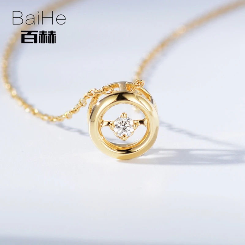 BAIHE Solid 18 K желтого золота 0.05ct Сертифицированный H/SI натуральный бриллиант женские модные ювелирные изделия элегантные Уникальные ожерелья