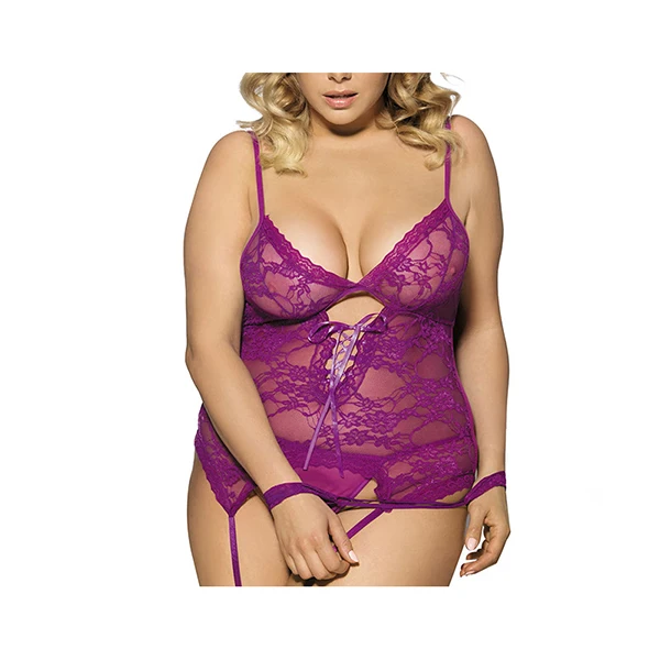 Purple CJNSSYQQ00050 оптом и в розницу кружевное белье с открытой спиной выдалбливают размера плюс Эротическое белье и жена - Цвет: Purple