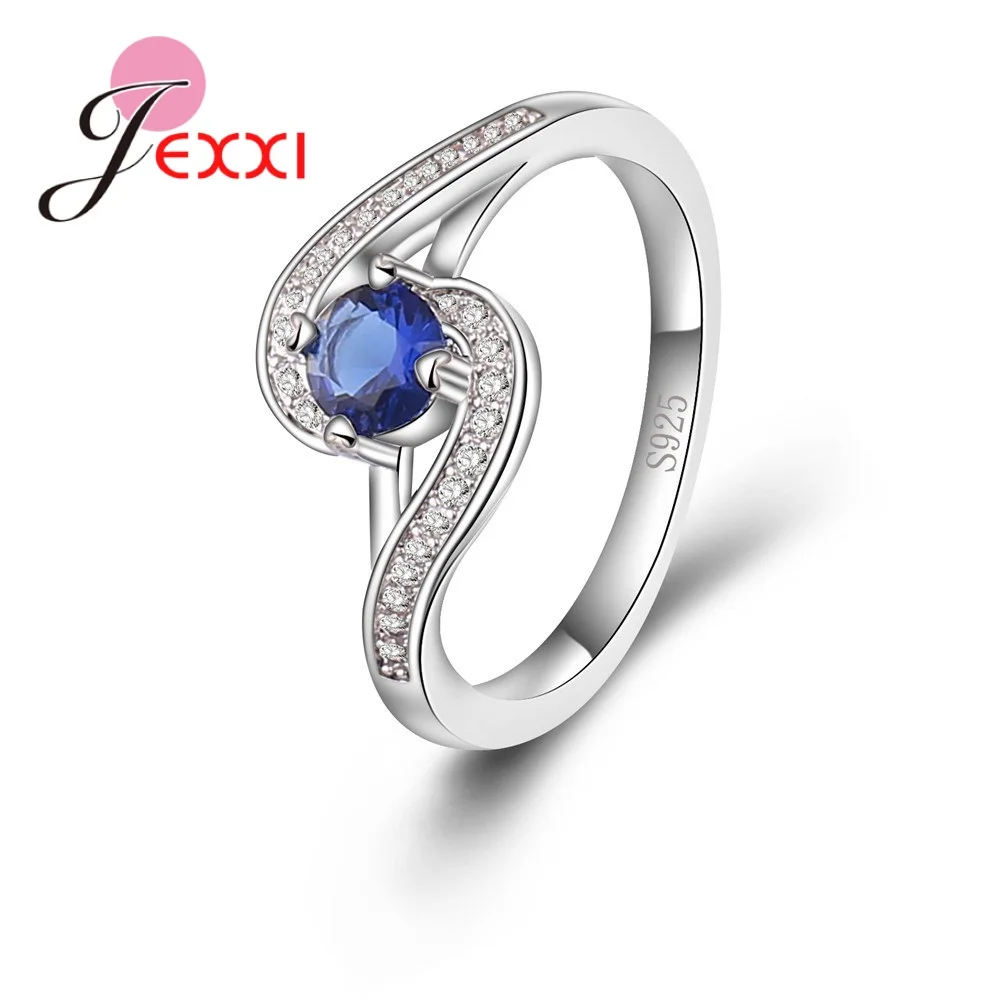 

New 925 Sterling Silver Wave-typed Female Models Sapphire Zircon Micro-encrusted Crystals Ring Holiday Party Jewelry