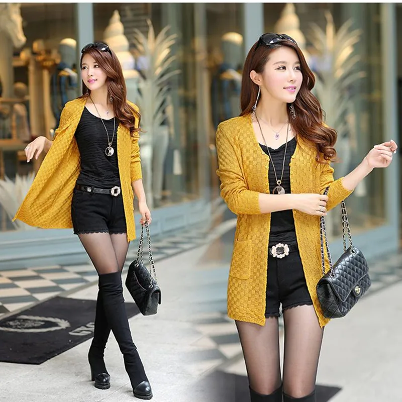 Long Spring Cardigan With Pockets Female Sleeve Knitted Cardigans Feminino Tops Plus Size Pink Sueter Mujer |
