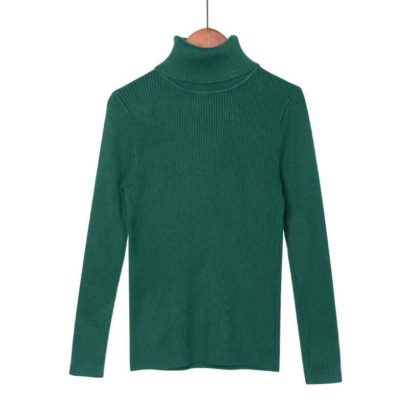 S19185Green WOTWOY, 13 цветов, одноцветные базовые вязаные свитера для женщин,, осень, зима, длинный рукав, Повседневный, водолазка, пуловер, женский, розовый джемпер - Цвет: S19185Green