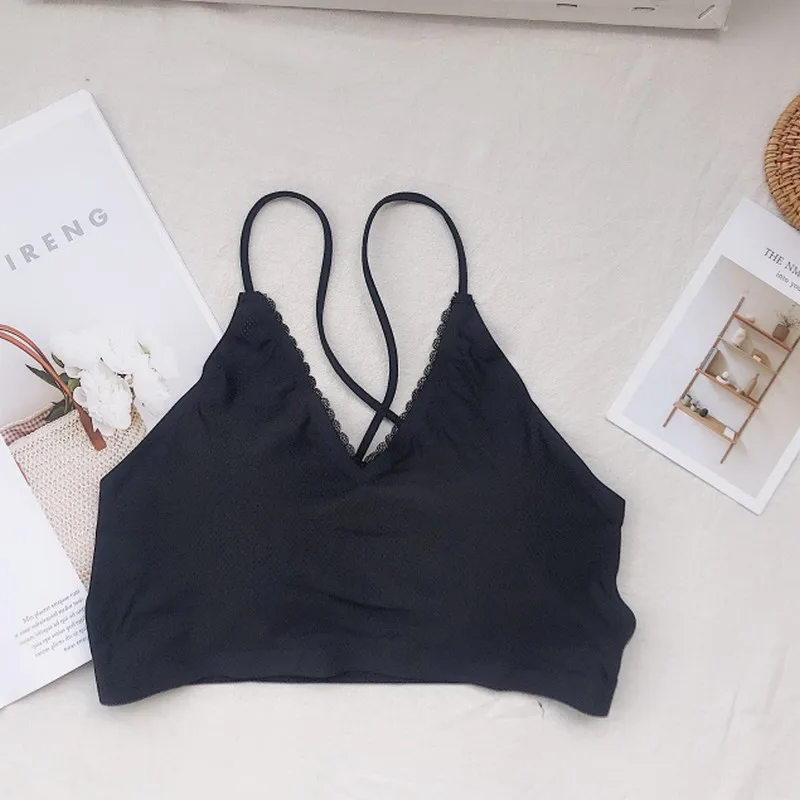 Новый сплошной цвет v-образный вырез Ice Silk Vest Bralette X без бретелек ремень красота