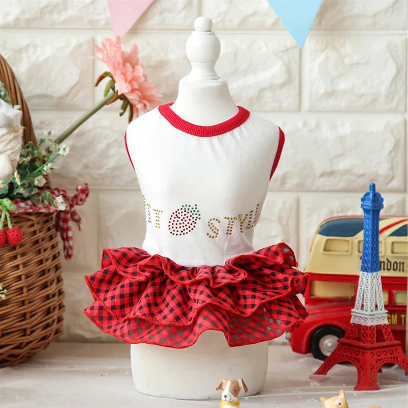 PETSTYLE хлопковый в сетку милое летнее платье для собаки клубничное детское жилет