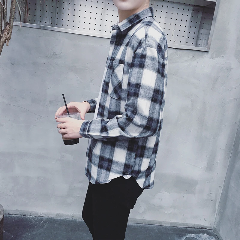 Camisa social masculina 2019 Осенние новые мужские рубашки с длинным рукавом slim fit