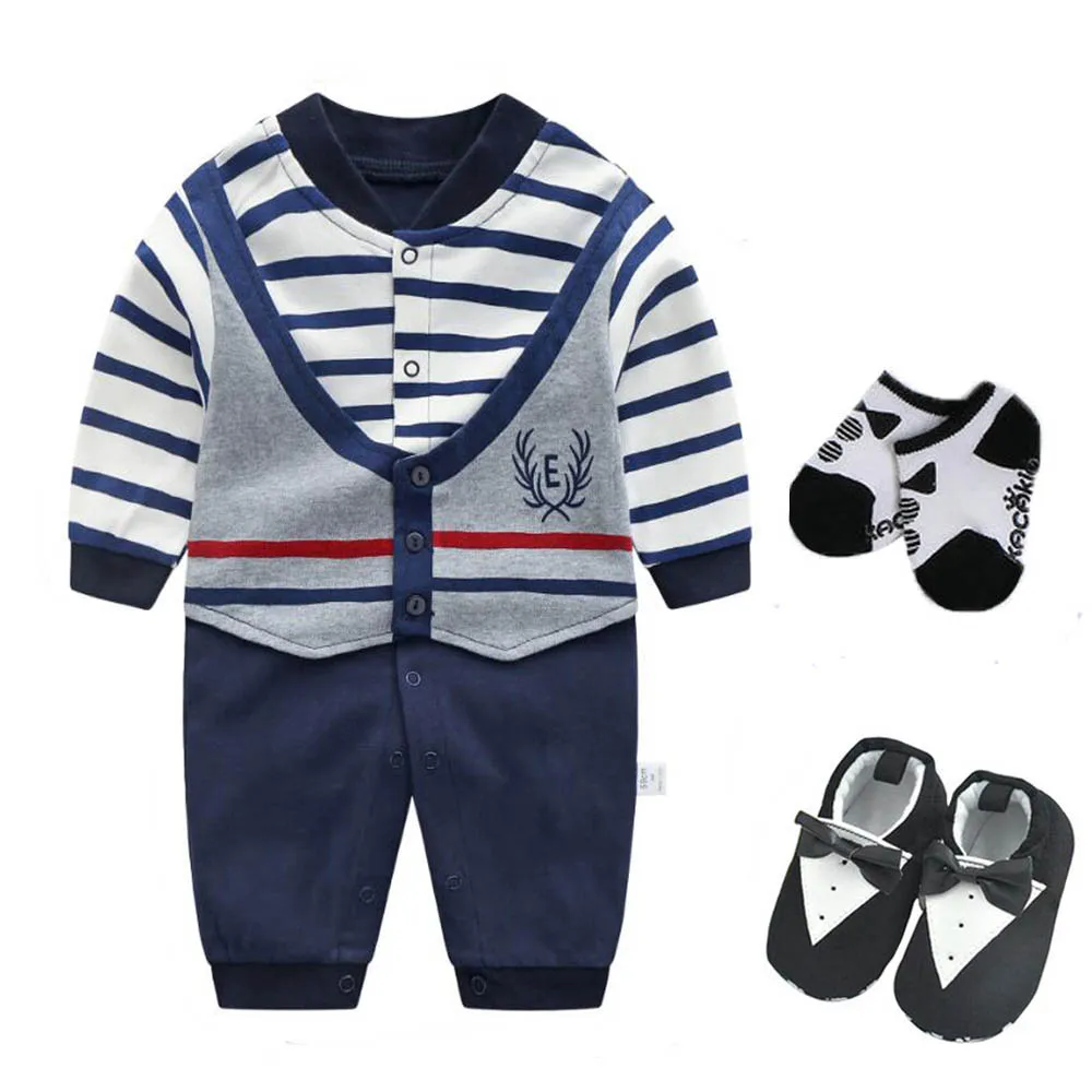 3 pcs set C Костюм-смокинг для свадебной вечеринки для новорожденных мальчиков, костюм для малышей 0-18 месяцев: боди+ шапка+ носки+ обувь, комплект одежды, подарок для маленького джентльмена - Цвет: 3 pcs set C