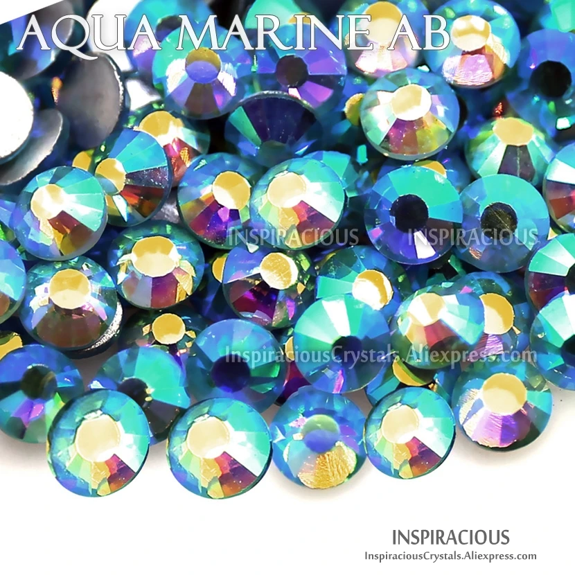 Aqua marine AB ss3-ss30 все размеры Стразы для украшения ногтей non Hot Fix Кристаллы блестит DIY