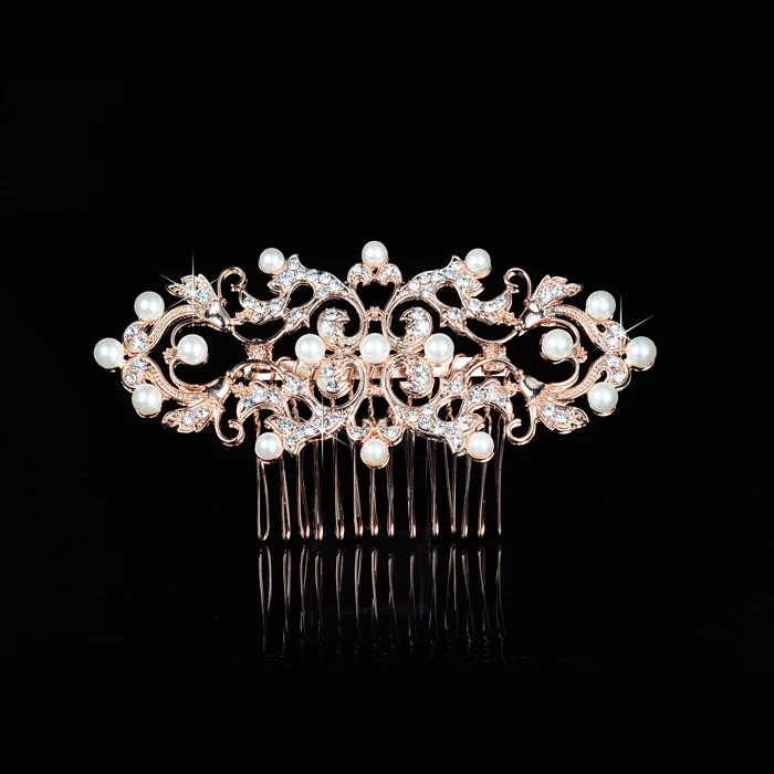 

Floralbride Hot Selling Rose Gold Rhinestones Crystals Flower Leaf Wedding Hair Comb Bridal Hair Accessories Bridesmaids Women