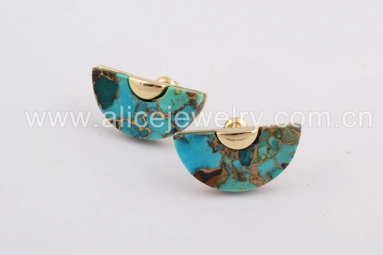 Gold Plated BOROSA Новая коллекция 5 пар полукруглой формы Золото/Серебро Ободок медь натуральная бирюза серьги гвоздики ювелирные изделия для девочек ZG0397 - Окраска металла: Gold Plated