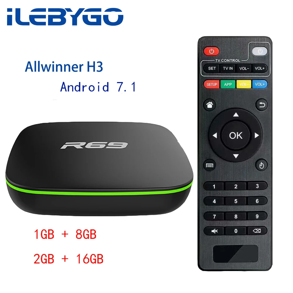 ILebygo Android 7 1 ТВ коробка R69 Allwinner H3 Quad Core Смарт 2 4G Wi Fi Декодер каналов кабельного