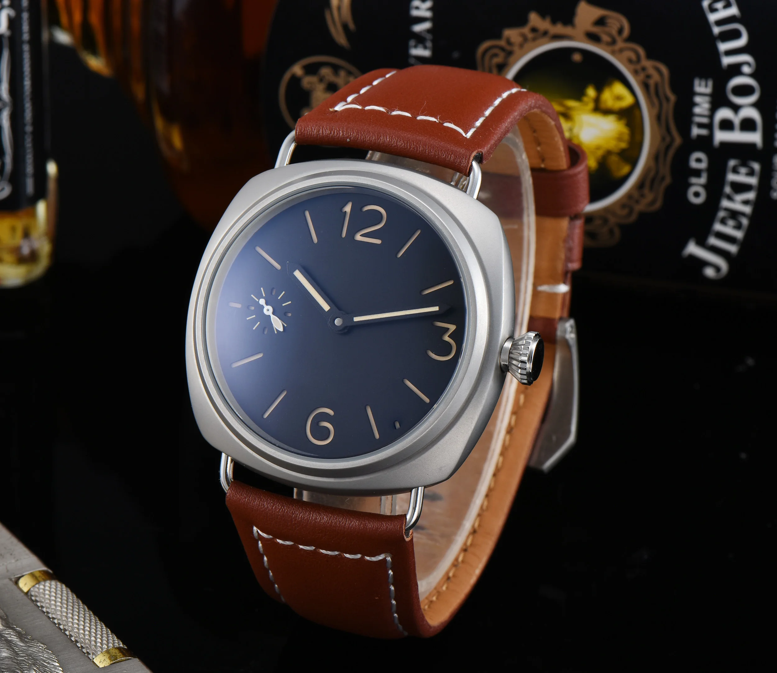 Мужские модные часы BOMAX MARINA 45 мм с ручным механизмом намотки коричневый кожаный