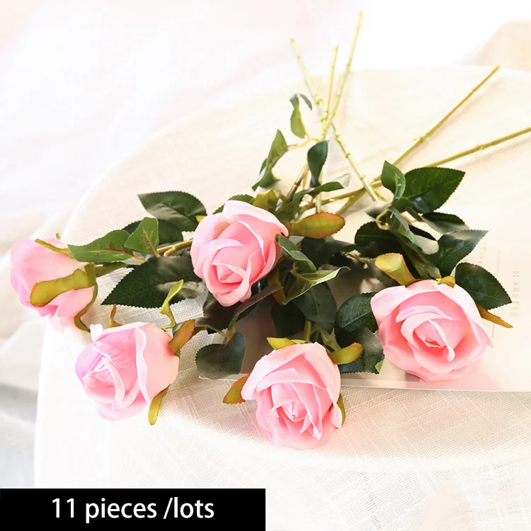 as picture color 11 шт./лот Свадебный букет из роз розы Искусственные цветы Белый Красный цвет шампанского фиолетовый розовый цветы для вечерние - Цвет: as picture color