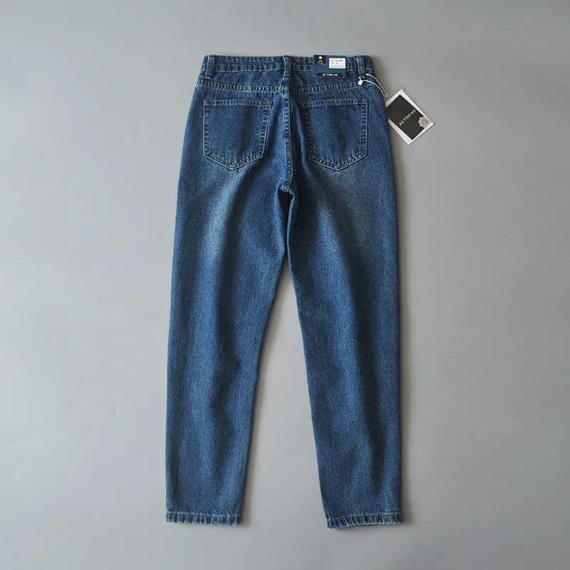 2019 women clothing Mid waist hole mesh spliced washed cotton jeans Female casual loose denim capris straight pants K2342 | Женская