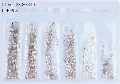 Clear-1440pcs 31 стиль, плоские круглые стеклянные стразы смешанного размера, набор, Кристальные драгоценные камни из стекла, 1440 шт, Стразы для ногтей, для самостоятельного дизайна ногтей - Цвет: Clear-1440pcs
