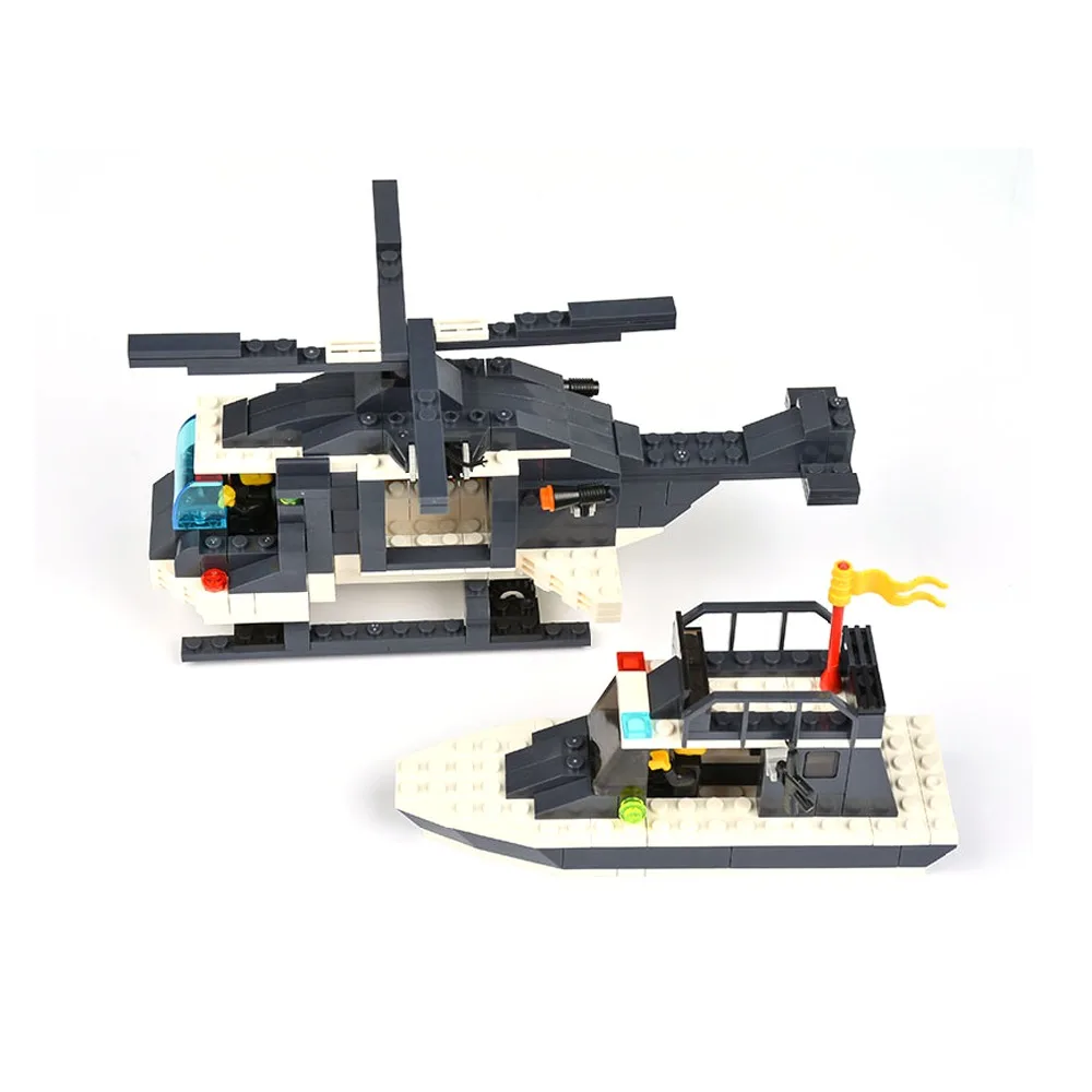 Просветить строительные блоки кирпичные DIY комплект полиция серии вертолет