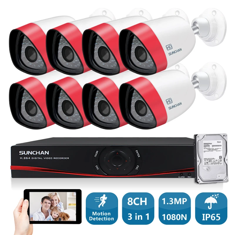 Sunchan HD 8CH системы видеонаблюдения 1 3 мегапиксельной камерой 720 P реального времени