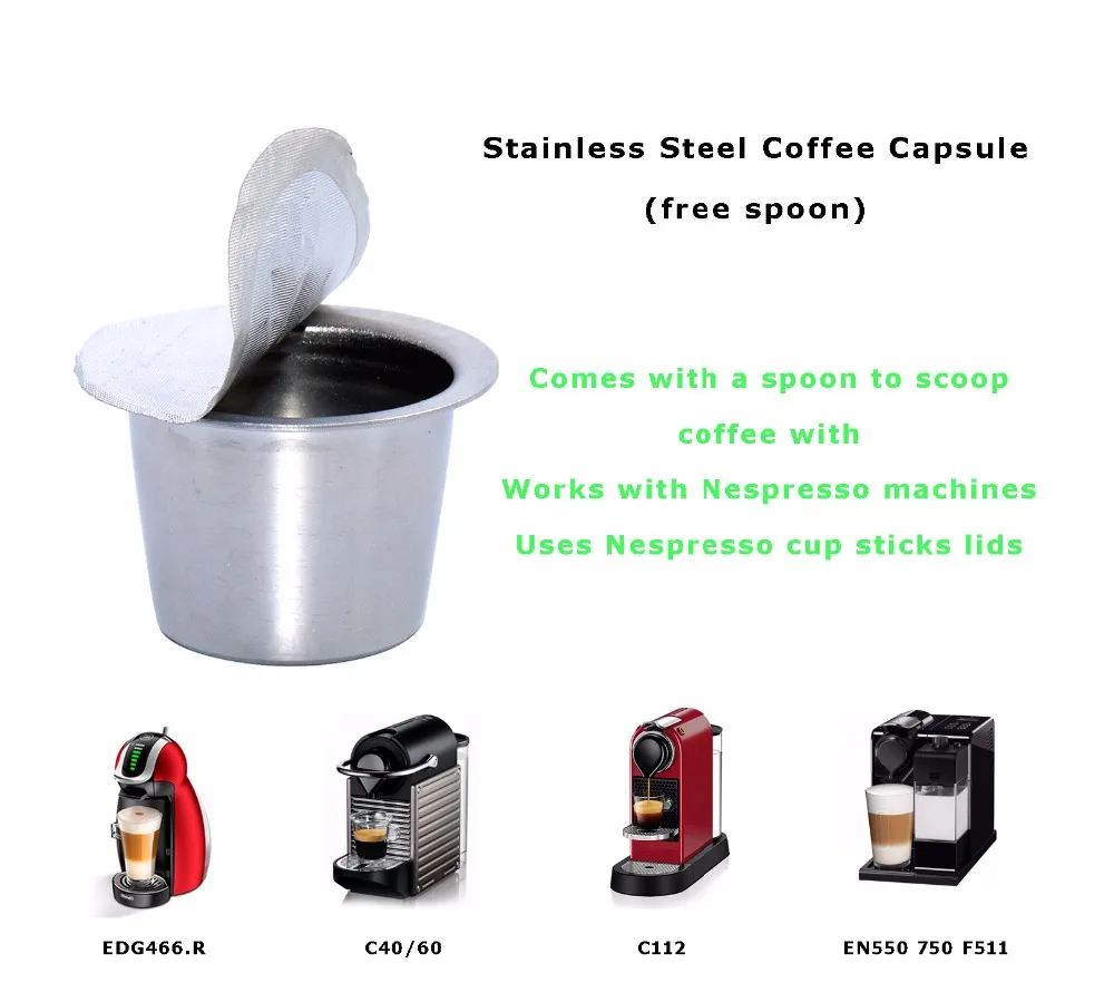 Капсулы Gamlung Nespresso (1 капсула + 65 уплотнений) многоразовая из нержавеющей стали с