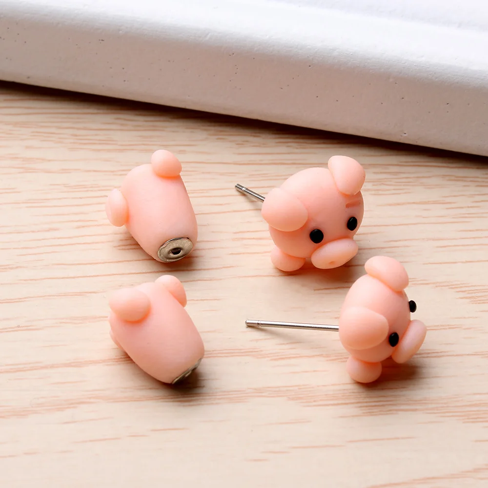 Серьги с изображением свинок ручной работы полимерная глина милые розовые