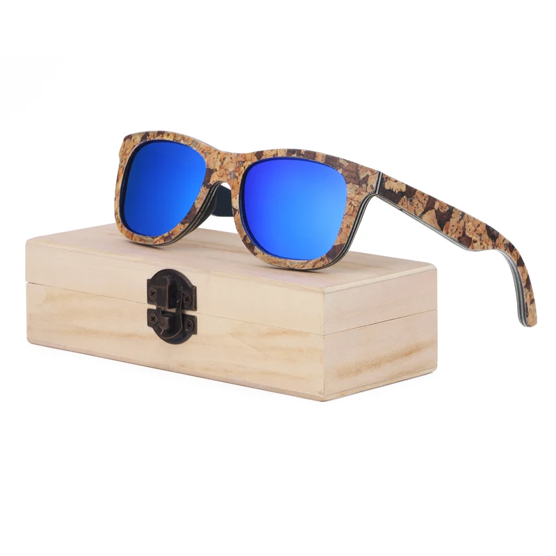 blue lens with case BerWer Новое поступление женские солнцезащитные очки пробковая деревянная оправа солнцезащитные очки мужские поляризованные солнцезащитные очки - Цвет линз: blue lens with case