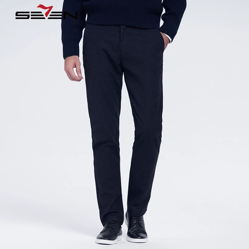 

Seven7 Brand Winter Casual Formal Pants For Men Male Elastic Long Pants Classical Thick Wool Men's Trousers Plus Size 115S80010