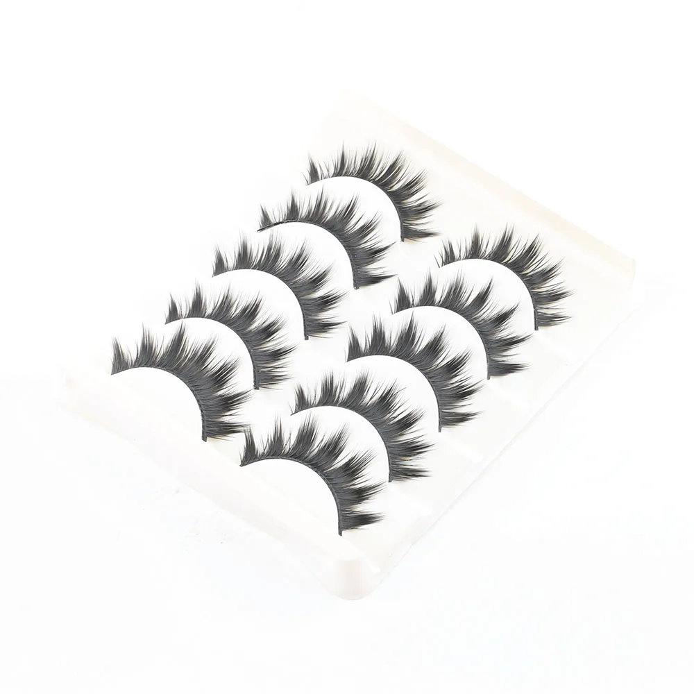 Черные натуральные густые накладные ресницы ручной работы 5 пар длинные для