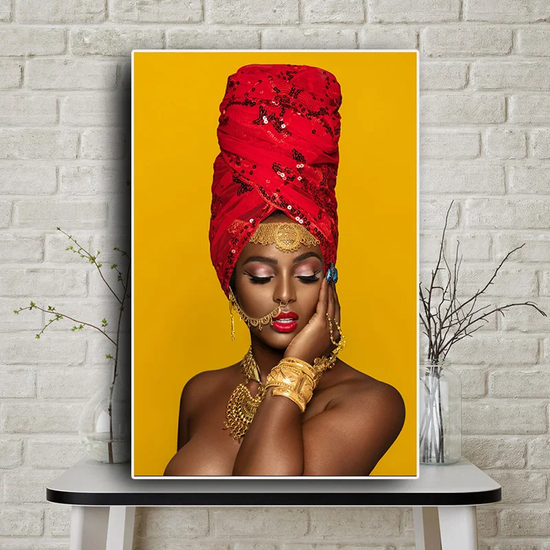 Black and Gold Sexy Lips Nude African Art Woman Oil Painting on Canvas Cuadros Posters and Prints Wall Picture for Living Room 2