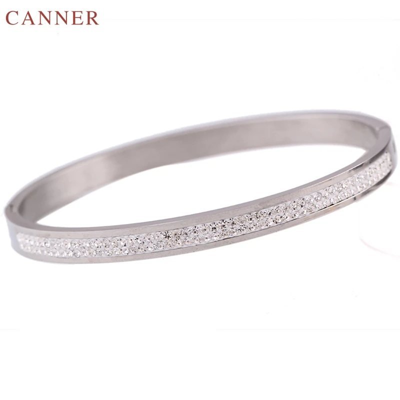 Женский титановый браслет браслеты из циркона нержавеющей стали с кристаллами