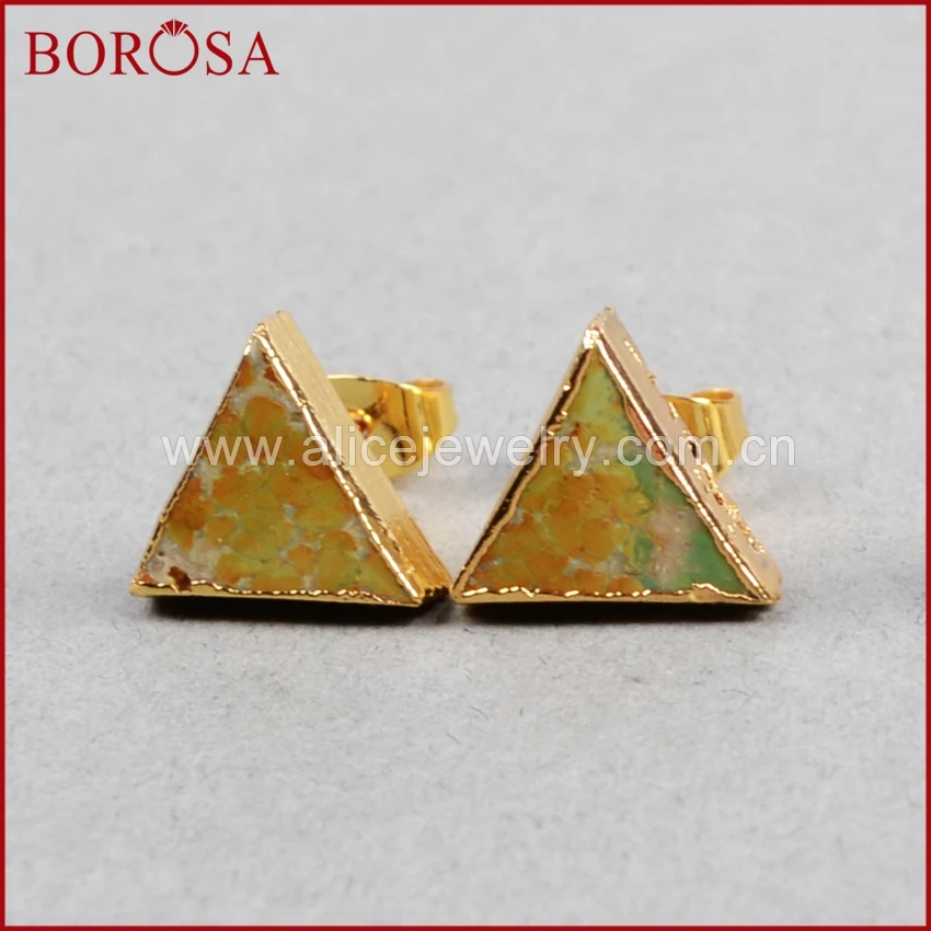 BOROSA серьги Друза с натуральным синим камнем, серьги-гвоздики, треугольный дизайн, серьги Друза s, модные ретро стильные ювелирные изделия G0472