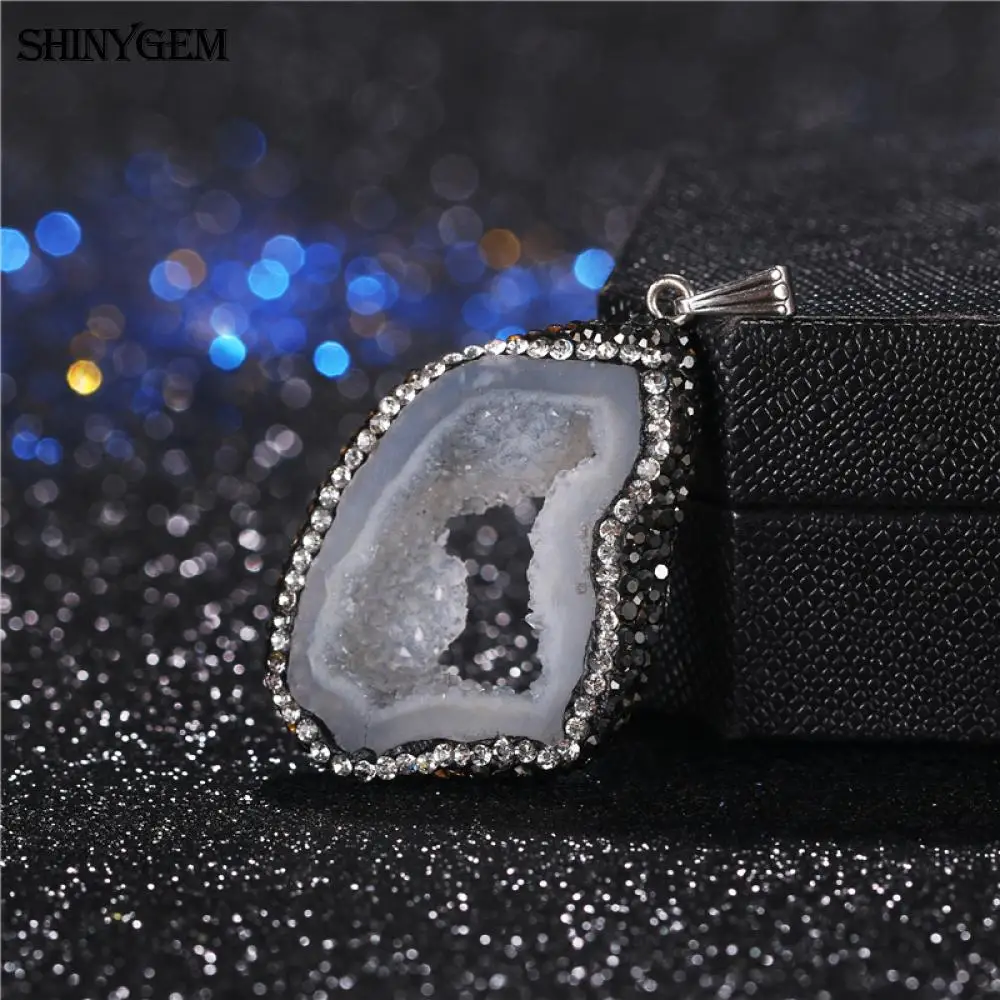 ShinyGem Большие размеры 35 50 мм Кулон Agates Druzy кулон вокруг кубический циркон