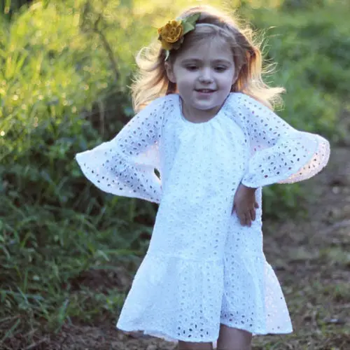 Lace Girls Dress Summer Toddler Kids Baby Girl Princess Flower Hollow Clothes Sundress | Детская одежда и обувь