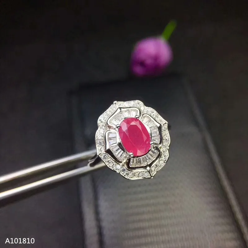 

KJJEAXCMY fine jewelry 925 pure silver inlaid natural ruby female ring support test