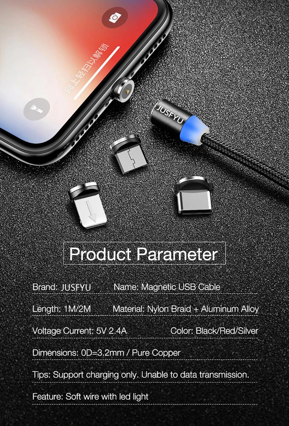 360 СВЕТОДИОДНЫЙ Магнитный зарядный кабель для iPhone XR XS MAX X 8 7 6 6S Plus, магнитное зарядное устройство для мобильного телефона, кабель Micro USB type-C