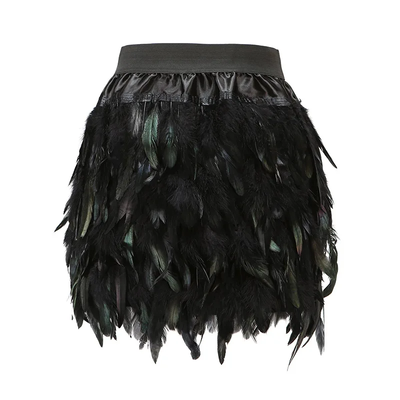 Мини юбка с перьями двухслойная тканевая подкладкой из перьев для вечерние