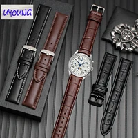 hot selling wholesale high quality black brown genuine leather 18mm 20mm 21mm 22mm 23mm 24mm for men and lady with steel clasp