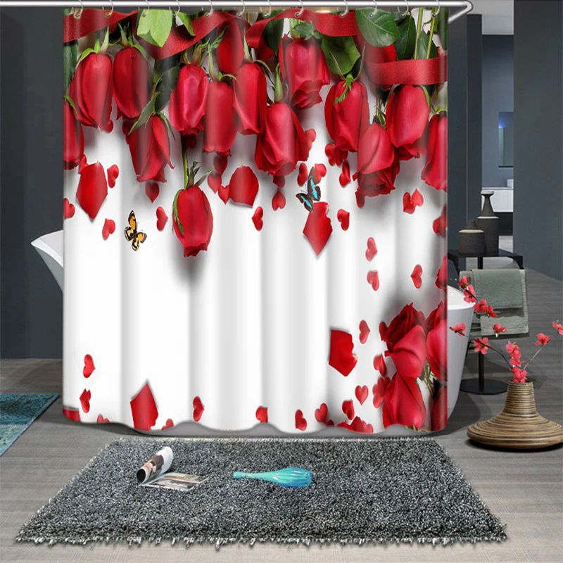 3d занавеска для душа с красными розами и бриллиантами ванной комнаты утолщенная