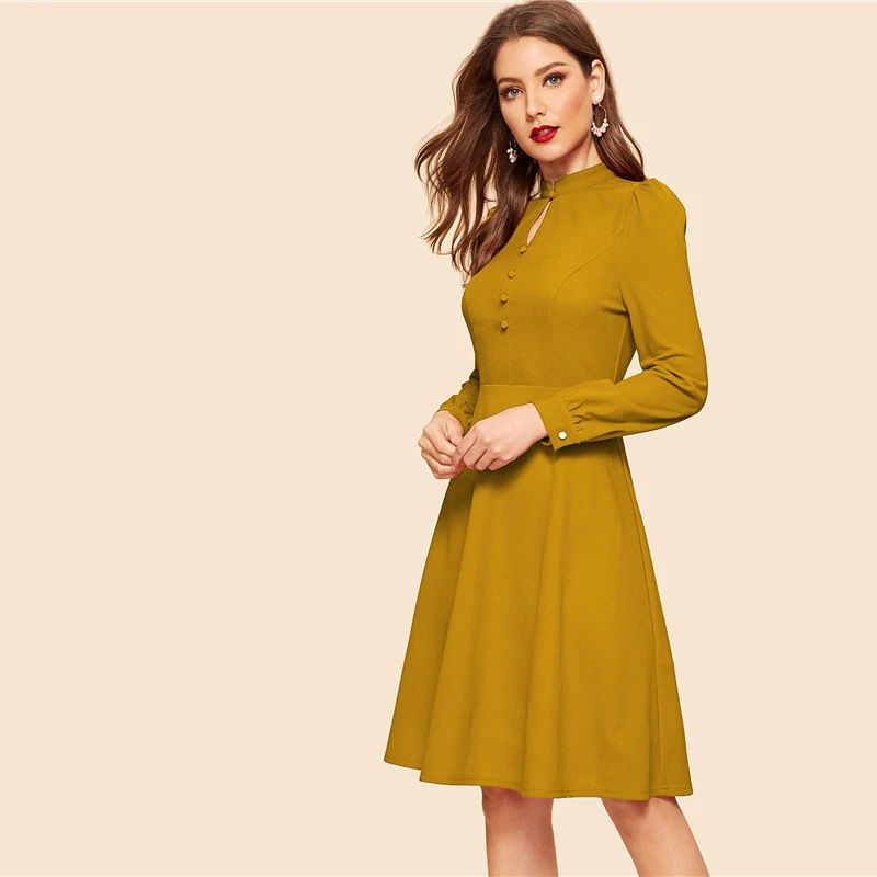 SHEIN Стильное Платье С Пуговицами На Молнии Летнее Одноцветное Платье С Высокой Талией И Рюшами