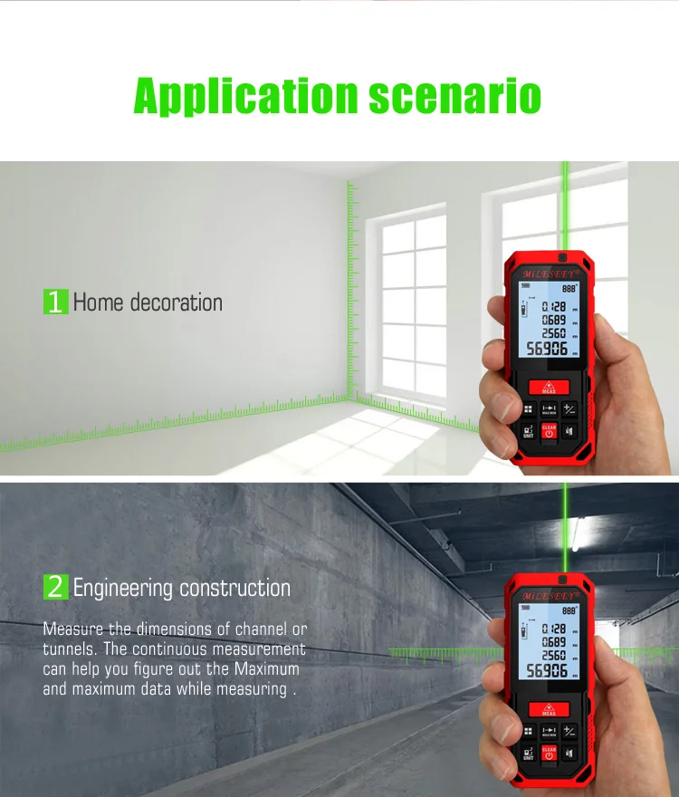 Mileseey S2/S8G Green Laser Rangefinder Digital Laser Distance Meter Laser Tape Measure Diastimeter Tool