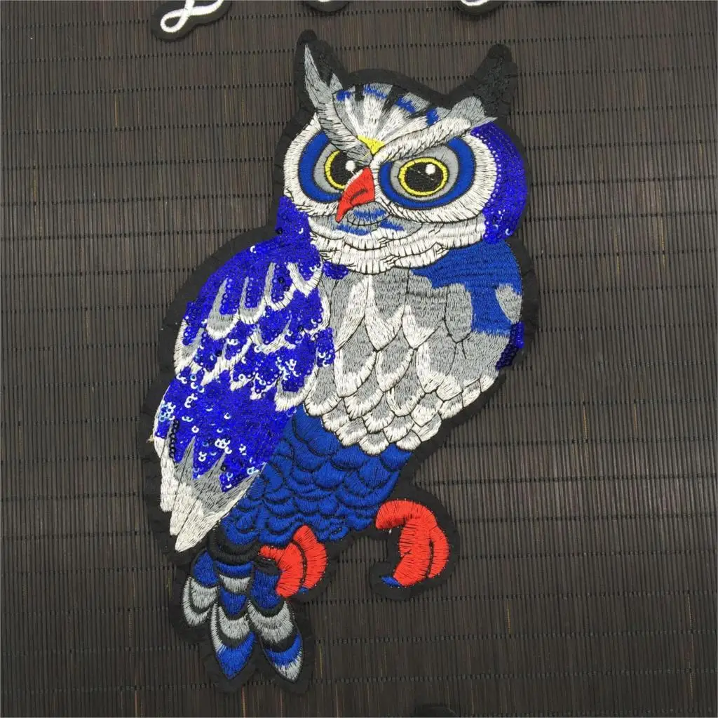 Blue sequined owl cloth lace embroidery patch / DIY accessories | Дом и сад