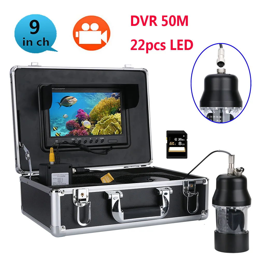 

9 Inch Color Screen DVR Recorder 20m 50m 100m Underwater Fishing Video Camera Fish Finder 22 LEDs 360 Degree Rotating Camera